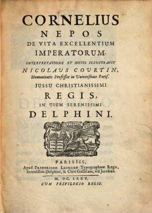 Cornelius Nepos de vita excellentium imperatorum