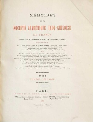 Mémoires de la Société Académique Indo-Chinoise de Paris, 1