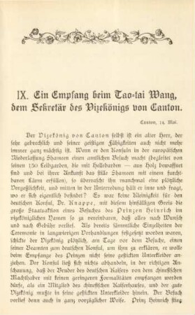 IX. Ein Empfang beim Tao-tai Wang, dem Sekretär des Vizekönigs von Canton