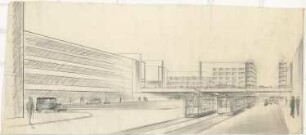 Köln, Brückenkopf, Bebauung der linksrheinischen Rampe der Kölner Hängebrücke, Wettbewerb