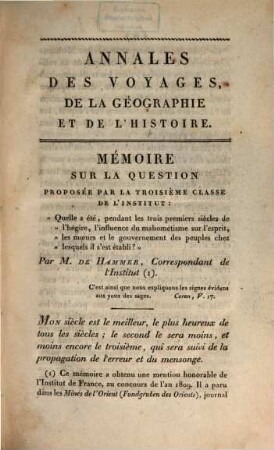 Annales des voyages, de la géographie, de l'histoire et de l'archéologie : des relations originales, inédites, communiquées par des voyageurs français et étrangers, et des mémoires historiques sur l'origine, la langue, .... 17. 1812