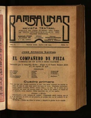 El compañero de pieza : comedia en un acto y tres cuadros
