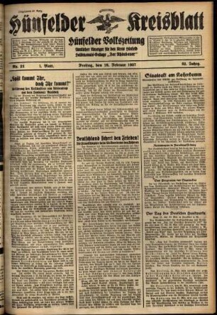 Erste Ausgabe vom Freitag, den 19. Februar 1937.