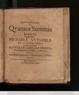 Quindecim Positiones De Quatuor Summis Imperiis