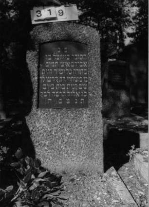 Grabstein 319 (Index: 100094628) Material: Granit Zustand: gut Maße HxBxT: 119x55x28 cm Beschreibung: konische Stele, Segmentbogenabschluß, Schriftplatte: Grabstein 319