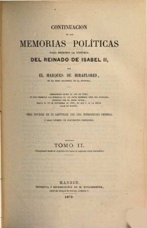 Continuacion de las Memorias Políticas para escribir la historia del Reinado de Isabel II., 2