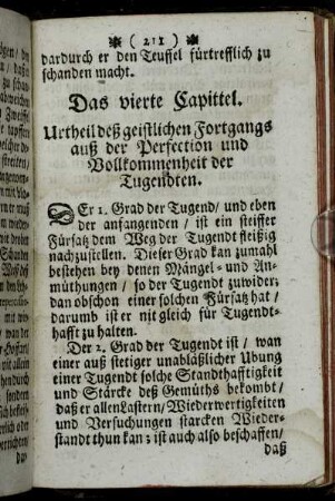 Das vierte Capittel. Urtheil deß geistlichen Fortgangs auß der Perfection und Vollkommenheit der Tugendten