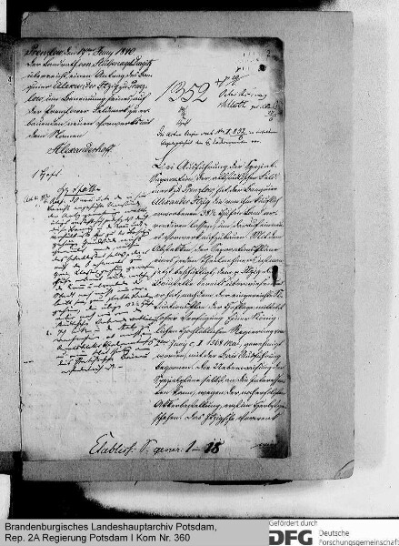 Antrag des Bankiers Alexander Itzig zu Prenzlau auf Benennung eines auf der Prenzlauer Feldmark neu zu errichtenden Vorwerks mit dem Namen Alexanderhof