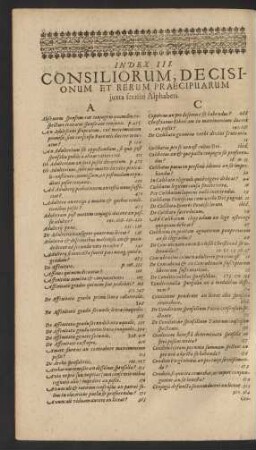 Index III. Consiliorum, Decisionum Et Rerum ...