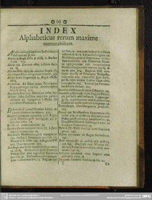 Index Alphabeticus rerum maxime memorabilium