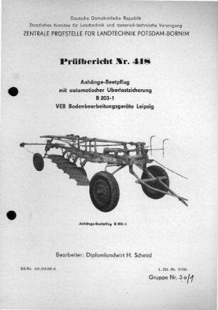 Anhänge - Beetpflug mit automatischer Überlastsicherung B 203-1
