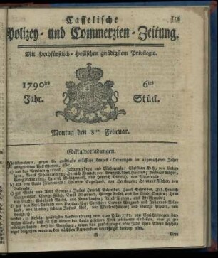6tes Stueck, Montag den 8ten Februar. 1790