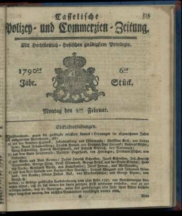 6tes Stueck, Montag den 8ten Februar. 1790