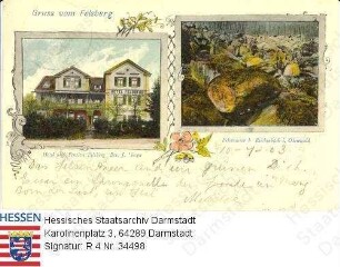 Felsberg im Odenwald, Hotel und Pension Felsberg (Besitzer: J. Simon) sowie Felsenmeer bei Reichenbach