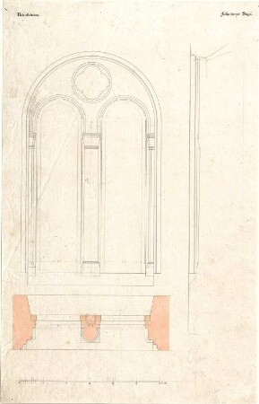 Gärtner, Friedrich von; München; Universität - Fenster über zwei Treppen (Grundriss, Ansicht, Schnitt)