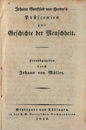Johann Gottfried von Herder's Postscenien zur Geschichte der Menschheit