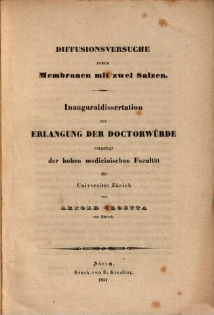 Diffusionsversuche durch Membranen mit zwei Salzen : Inaug. diss.