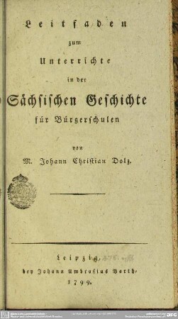 Leitfaden zum Unterrichte in der Sächsischen Geschichte für Bürgerschulen