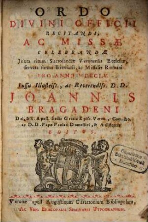 Ordo divini officii ... Veronensis Ecclesiae : per annum 1755