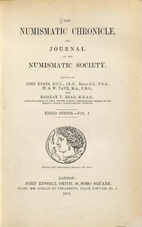 The numismatic chronicle. 1. 1881