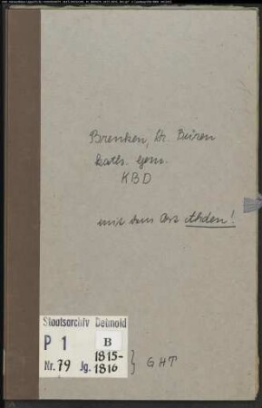Kirchenbuchduplikat der katholischen Gemeinde Brenken, Kreis Büren (GHT 1815-1816) (Gemeinde: Katholische Gemeinde Bredenborn)