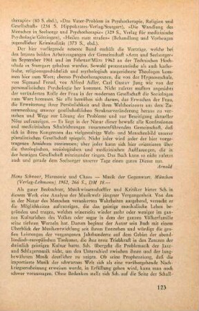 123-124 [Rezension] Schnoor, Hans, Harmonie und Chaos