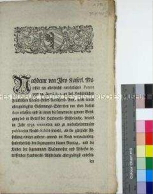Publikation des Patents von Kaiserin Maria Theresia vom 23. April 1771 über die Abstellung des blauen Montags und anderer Handwerksmissbräuche
