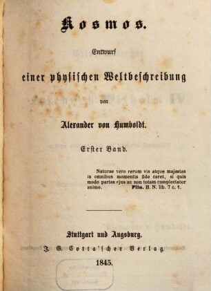 Kosmos : Entwurf einer physischen Weltbeschreibung, 1