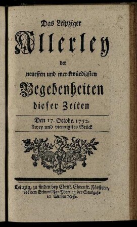 Den 17. Octobr. 1752. Zwey und viertzigstes Stück.