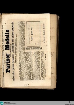 Karlsruher Tagblatt, Pariser Modelle zur Selbst-Anfertigung der gesammten Damen-Garderobe, Leibwäsche und Kinder-Garderobe.