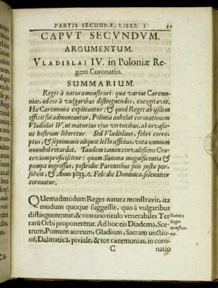 Caput Secundum. Argumentum. Vladislai IV. in Poloniæ Regem Coronatio.