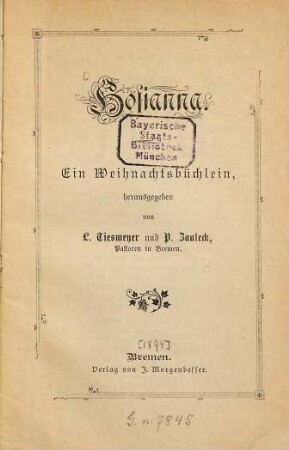 Hosianna : Ein Weihnachtsbüchlein