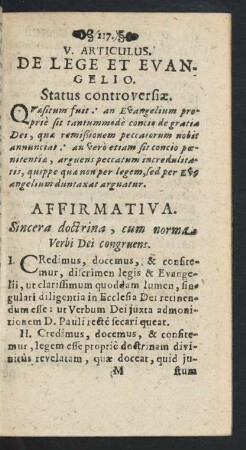 V. Articulus. De Lege Et Evangelio.