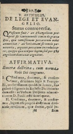 V. Articulus. De Lege Et Evangelio.