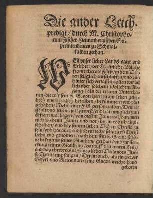 Die ander Leichpredigt/ durch M. Christophorum Fischer Hennenbergischen Superintendenten zu Schmalkalden gethan.