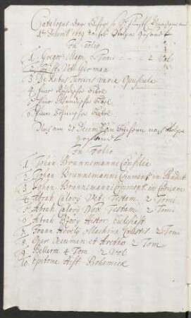 Catalogus der Bücher so Ihr Fürstl. Gnaden ... 1679 nach Stolpe gesandt