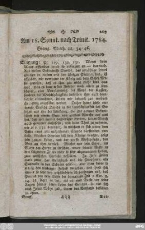 Am 18. Sonnt. nach Trinit. 1784. Evang. Matth. 22, 34 - 46.