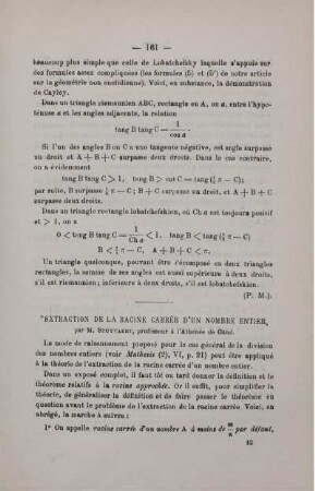 EXTRACTION DE LA RACINE CARRÉE D'UN NOMBRE ENTIER.