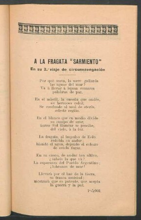 A la fragata "Sarmiento" : En su 2.o viaje de circunnavegación