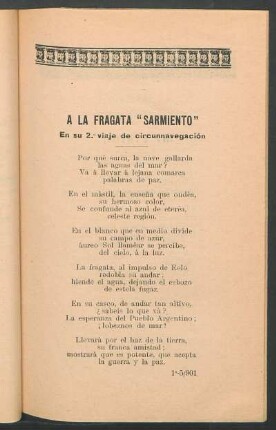 A la fragata "Sarmiento" : En su 2.o viaje de circunnavegación