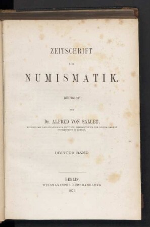 3.1876: Zeitschrift für Numismatik