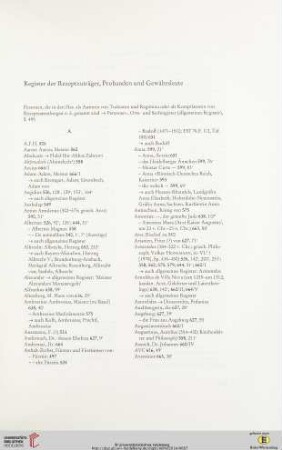 Register der Rezeptzuträger, Probanden und Gewährsleute