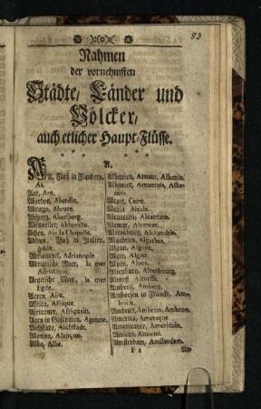 Nahmen der vornehmsten Staedte, Laender und Voelcker, auch etlicher Haupt-Fluesse
