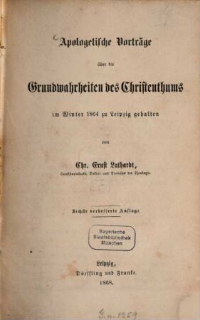 Apologie des Christenthums, 1