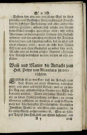 Weise und Manier die Andacht zum Heil. Petro von Alcantara zu verrichten.