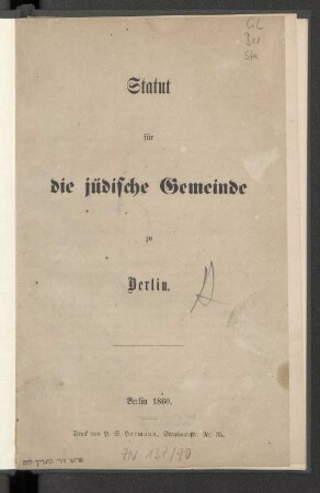 Statut für die jüdische Gemeinde zu Berlin