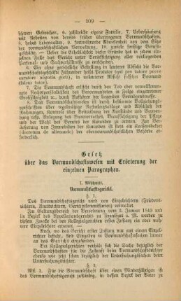 Gesetz über das Vormundschaftswesen mit Erörterung der einzelnen Paragraphen