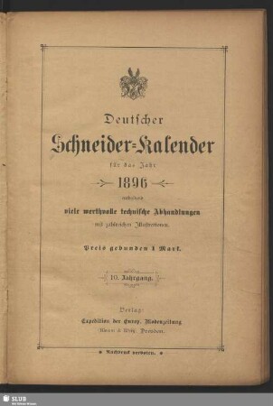 10.1896: Deutscher Schneider-Kalender : auf das Jahr ...