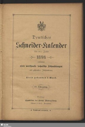 10.1896: Deutscher Schneider-Kalender : auf das Jahr ...