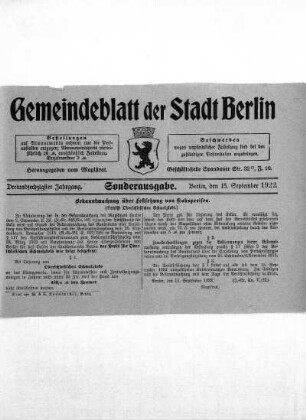 Sonderausgabe, 15. September 1922